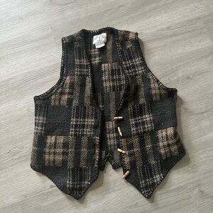 Vintage Plaid Wool Vest with Toggle Buttons